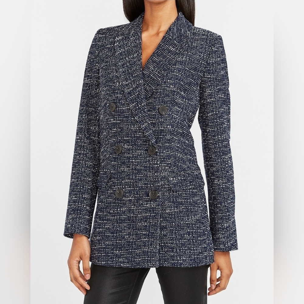 EXPRESS NAVY DOUBLE BREASTED BOUCLE BLAZER